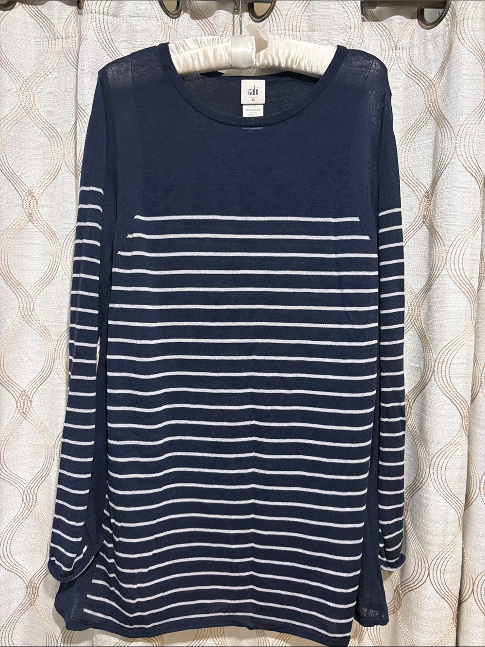 CAbi Navy and White Striped Long-Sleeve Top